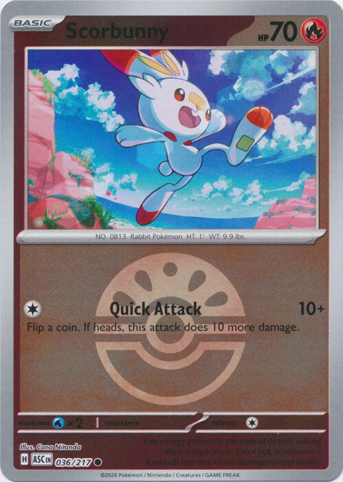 Ascended Heroes Scorbunny #036/217 Pokeball Reverse Holo